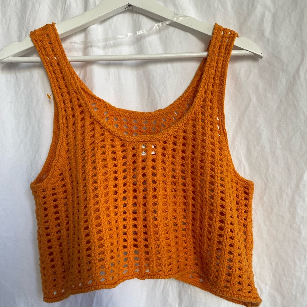 Wild Fable Orange Crochet Knit Set Top & Shorts Boho Beach Resort Size XS/S - Picture 4 of 11